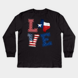 Love Texas Distressed Retro American Flag 4th Of July Gift Kids Long Sleeve T-Shirt